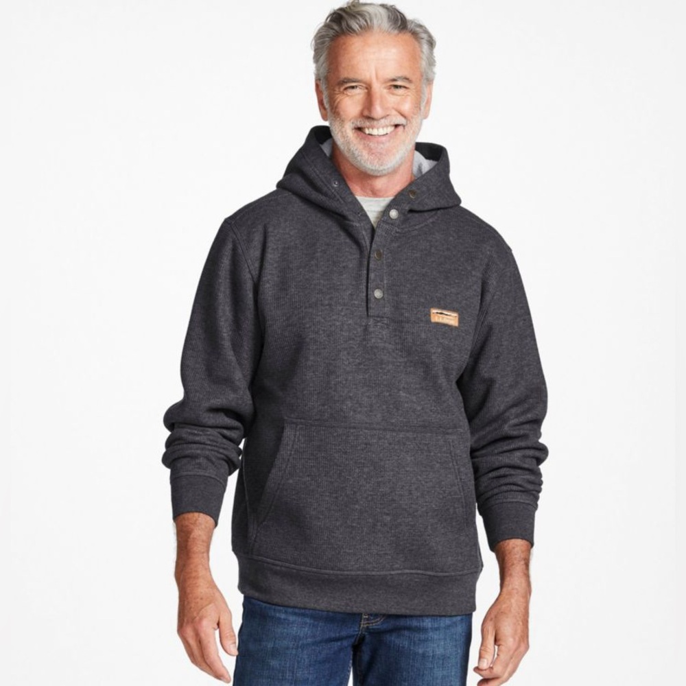 Men's GREEN waffle fleece-lined snap hoodie, Small
